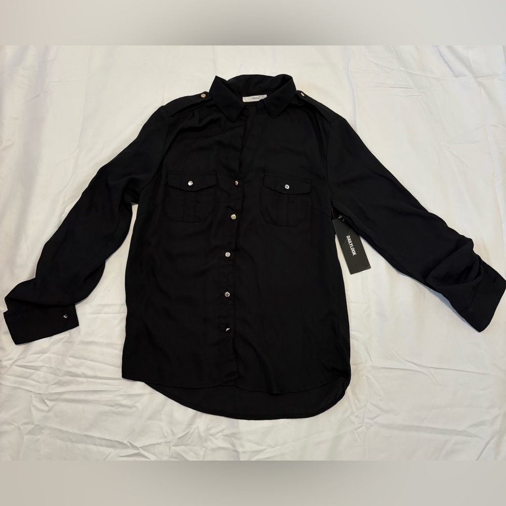 Black Long Sleeve Blouse with Classic Collar